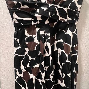 Donna Ricco Strapless Dress Women Size 14 Black White Brown Print Fit Flare